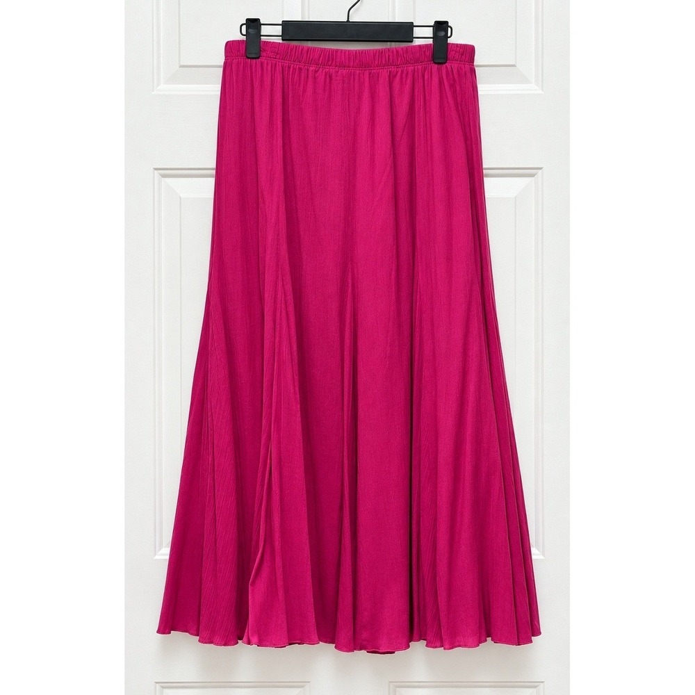 Alfred Dunner Laguna Beach Pink Cotton Maxi Skirt Womens 14 Fuchsia Flowy Gauze